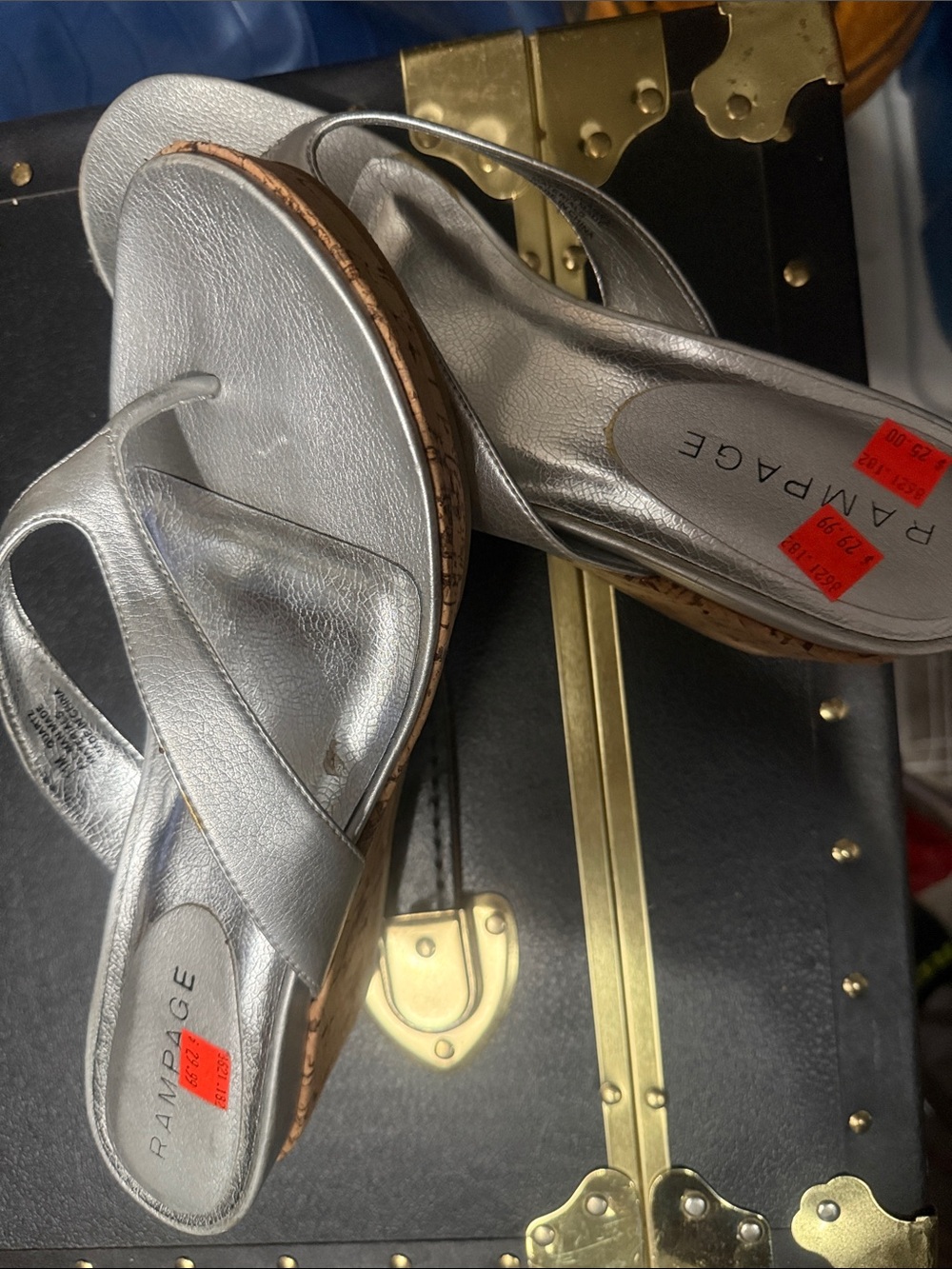 Rampage Silver Metallic Cork Wedge Sandals